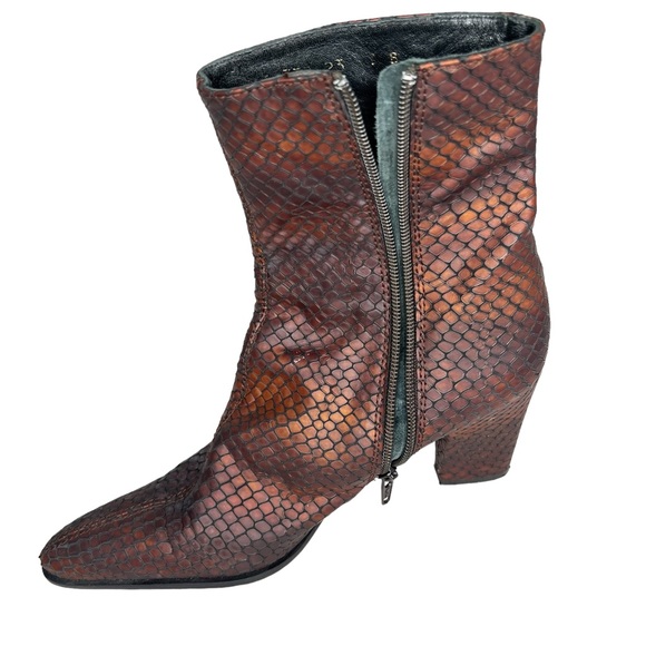 Sacha London Women’s Leather Metallic Copper Reptile Textured Ankle Boots 7B - Picture 3 of 16